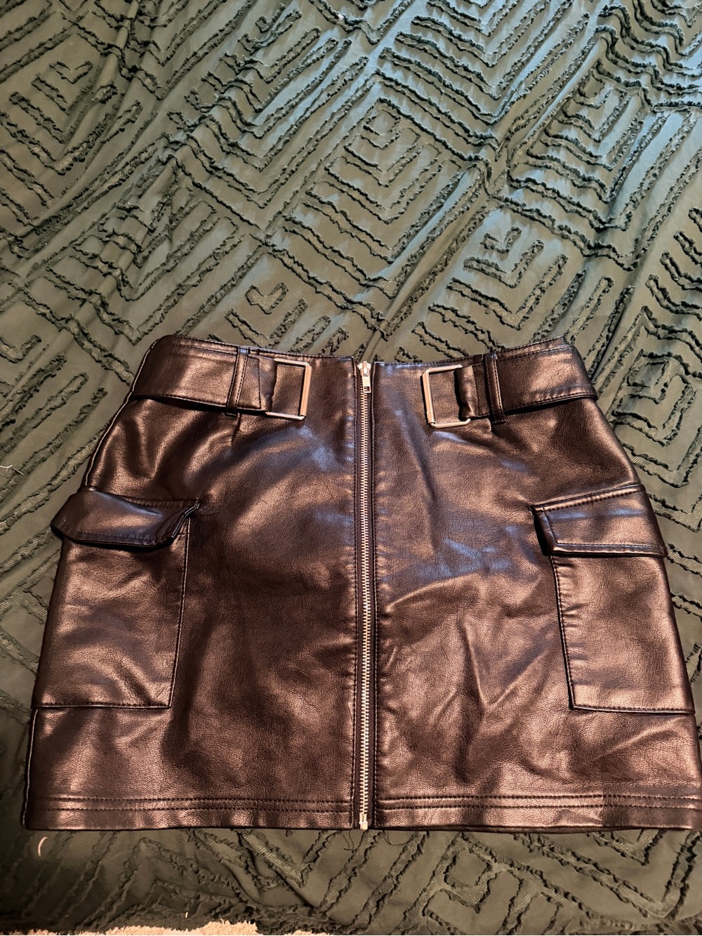 Faux Leather Cargo Mini Skirt in black